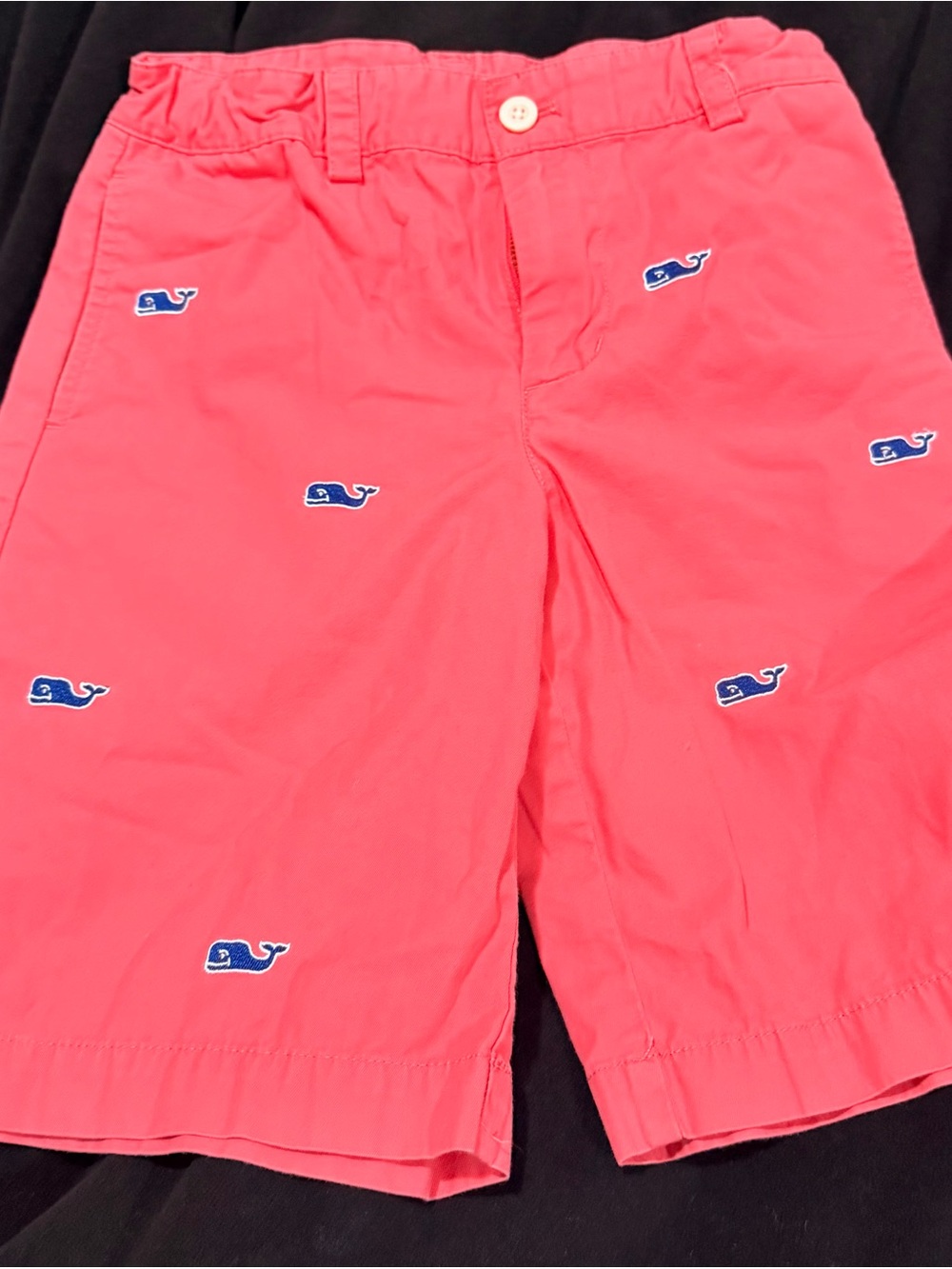 Vineyard Vines Coral Shorts with Embroidered Blue Whales